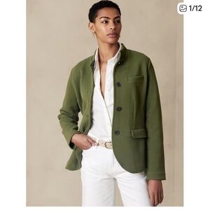 Banana Republic Pique Military Band Collar Knit Olive Green Blazer Jacket, Small